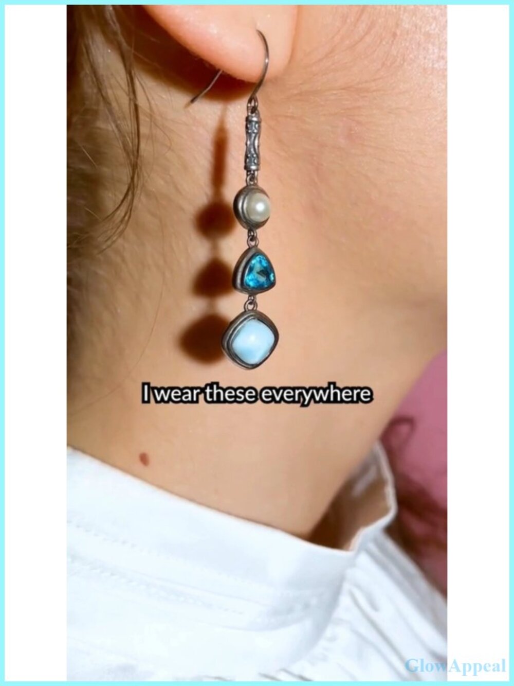 Larimar Blue Topaz Freshwater Pearl Necklace Earrings Set 925 Sterling Silver - Picture 6 of 6